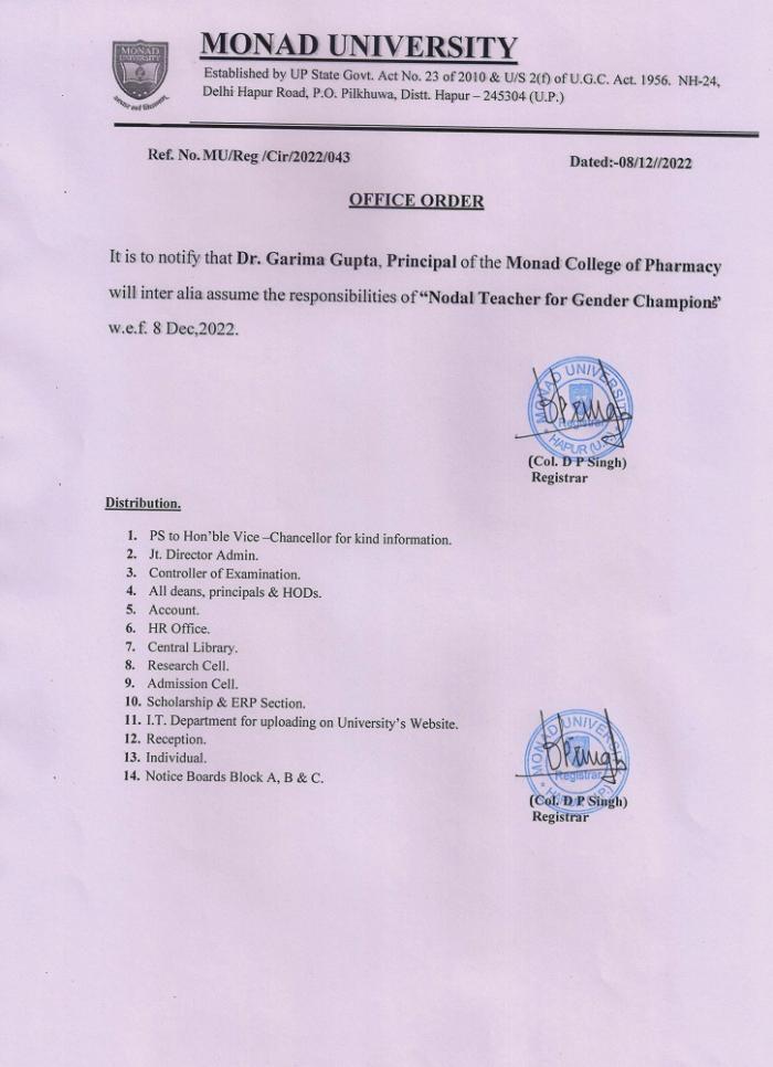 Nodal Teacher for Gender Chmapions_Office Order